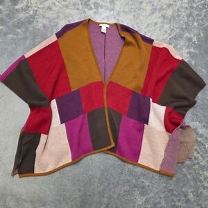 Coldwater Creek Patchwork Cape Colorful Knit Acrylic‎ Wool Cardigan Shawl
